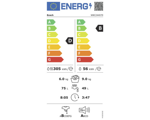 Bosch Energielabel WNC244070 mit Energieeffizienzklasse B