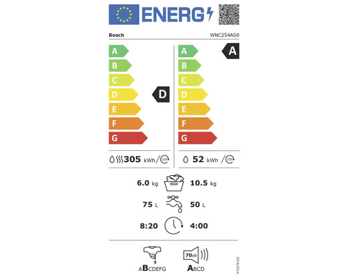 Bosch Energielabel WNC254AS0 mit Energieeffizienzklasse A