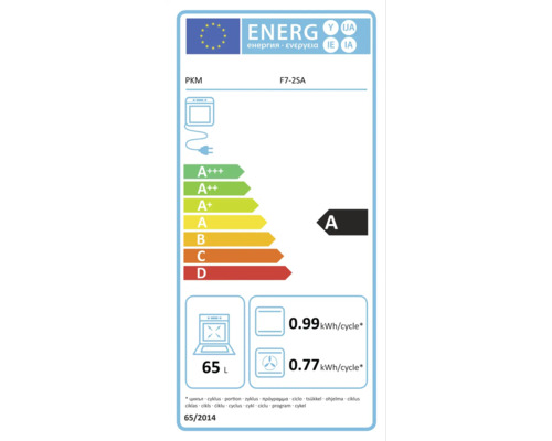 Energielabel PKM F7-2SA mit Energieeffizienzklasse A und 65 Liter Volumen