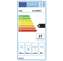 PKM Energielabel S13-60BBPH, Energieeffizienzklasse B, jährlicher Energieverbrauch 27 Kilowattstunden, 65 Dezibel