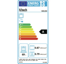 Energielabel für einen H-Tech Backofen mit der Energieeffizienzklasse A.