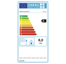 Energielabel mit der Effizienzklasse A und einem Verbrauch von 8,0 kW.