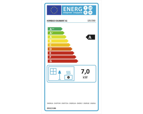 Energielabel mit der Energieeffizienzklasse A und einem Stromverbrauch von 7,0 kW