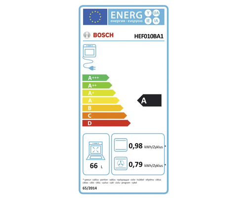 Bosch Energielabel HEF010BA1 mit Energieeffizienzklasse A und einem Volumen von 66 Litern