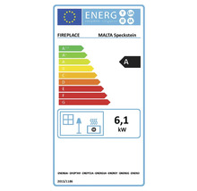 Energielabel für Kaminofen Malta Speckstein mit der Energieeffizienzklasse A und 6,1 Kilowatt