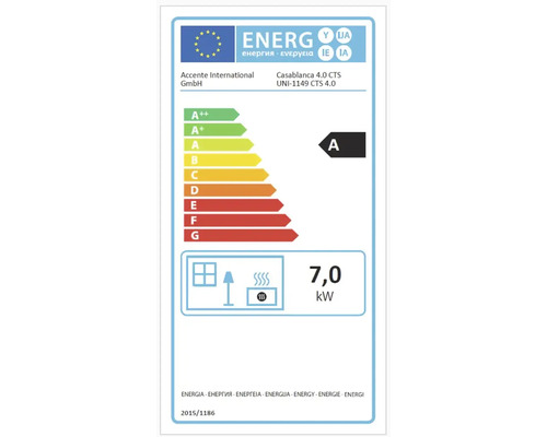 Energielabel mit Energieeffizienzklasse A und einem Verbrauch von 7,0 Kilowatt
