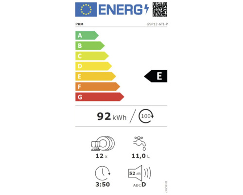 Energielabel PKM GSP12-6TI-P mit der Energieeffizienzklasse E