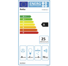 Amica Energieetikett mit der Energieeffizienzklasse A, einem jährlichen Energieverbrauch von 25 Kilowattstunden und einer Geräuschentwicklung von 70 Dezibel