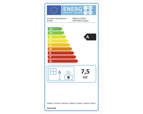 Energielabel mit der Energieeffizienzklasse A und einer Leistung von 7,5 Kilowatt