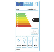 Energielabel PKM UBH6002-AH mit Energieeffizienzklasse A, jährlicher Energieverbrauch 15 Kilowattstunden und Lautstärke 63 Dezibel