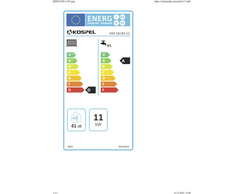 Energielabel für Kospel EKP.LN2M-11 mit Energieeffizienzklasse A.