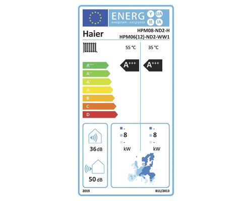 Haier Energieetikett mit Effizienzklasse A+++, Geräuschpegel und Stromverbrauch