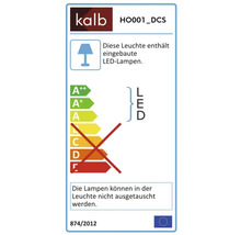 Energielabel für Leuchten mit eingebauten LED-Lampen, Energieeffizienzklassen A plus plus bis A, Lampen nicht austauschbar. Kalb Logo.