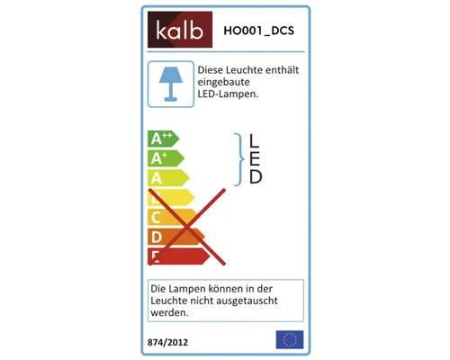 Energielabel für Kalb Leuchte HO001_DCS mit fest eingebauten LED-Lampen der Energieeffizienzklassen A plus plus bis A.