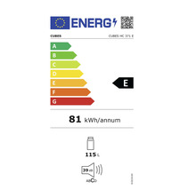 Energieeffizienzlabel CUBES HC 371 E mit der Klasse E, einem jährlichen Energieverbrauch von 81 kWh, einem Fassungsvermögen von 115 Litern und einem Geräuschpegel von 39 dB