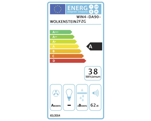 Energielabel Wolkenstein WIN4-DA90-WOLKENSTEIN2FZG mit Energieeffizienzklasse A, 38 Kilowattstunden pro Jahr, 62 Dezibel
