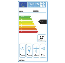 EU-Energielabel für PKM 8090GH, Energieeffizienzklasse A plus, 17 Kilowattstunden pro Jahr, 64 Dezibel.