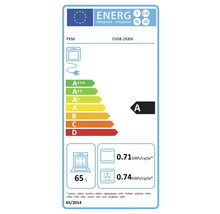 EU Energielabel für PKM Backofen EHS8-2KBIX, Energieeffizienzklasse A, Volumen 65 Liter, Energieverbrauch 0,71 Kilowattstunden pro Zyklus.