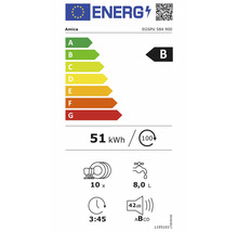 Amica EGSPV 584 900: Energieklasse B, 51 Kilowattstunden pro 100 Zyklen, 10 Maßgedecke, 8 Liter Wasser, 3 Stunden 45 Minuten, 42 Dezibel Klasse B.