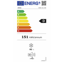 EU Energielabel Amica EGSX 321 250, Energieklasse D, 151 Kilowattstunden pro Jahr, 82 Liter Gefriervolumen, 39 Dezibel.