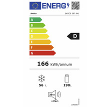 Energielabel Amica EKGCS 387 941, Klasse D, 166 Kilowattstunden pro Jahr, Gefrierfach 56 Liter, Kühlfach 190 Liter, 39 Dezibel.