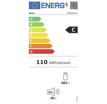 EU-Energielabel Bosch KSN36VCCG, Energieeffizienzklasse C, Energieverbrauch 110 Kilowattstunden pro Jahr, Kapazität 402 Liter, Geräuschpegel 35 Dezibel