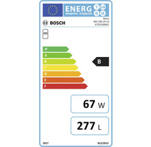EU-Energielabel für Bosch Stora WH 290 LP1 B, Energieeffizienzklasse B, Warmhalteverlust 67 Watt, Speichervolumen 277 Liter.