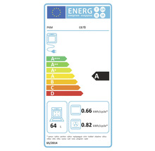EU-Energielabel PKM EB7B. Energieklasse A. Verbrauch 0,66 Kilowattstunden konventionell und 0,82 Heißluft pro Zyklus. Volumen 64 Liter.