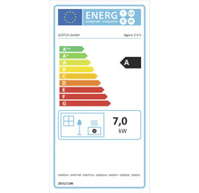 Energielabel für Justus Agero 2.0 II mit Energieeffizienzklasse A und einer Wärmeleistung von 7,0 Kilowatt.