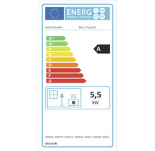 EU-Energielabel für JUSTUS GmbH Mino Trios 2.0 mit Energieeffizienzklasse A und einer Leistung von 5,5 Kilowatt.