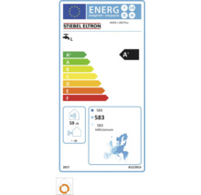 Stiebel Eltron Logo, Europäisches Energielabel für WWK-I 200 Plus, Klasse A plus, Lastprofil L, 59 Dezibel, 583 Kilowattstunden pro Jahr.