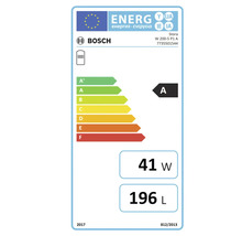 Bosch Logo. Energielabel für Stora W 200-5 P1 A, Energieeffizienzklasse A, 41 Watt, 196 Liter.