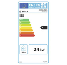 Bosch Energieeffizienzlabel für Gas-Brennwertgerät Condens 7800i W, Energieeffizienzklasse A, 24 Kilowatt, 50 Dezibel.