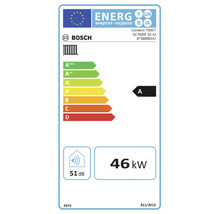Bosch Logo, EU-Energieeffizienzlabel für Heizgeräte, Energieklasse A, 46 Kilowatt Nennwärmeleistung, 51 Dezibel Schallleistungspegel.