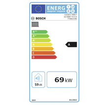 EU-Energielabel für Bosch Condens 7000i F mit Energieeffizienzklasse A, Wärmeleistung 69 Kilowatt und Schallleistungspegel 59 Dezibel.