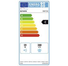 Air-Circle Logo, Energielabel der Europäischen Union für Modell 8676494 NW150, Energieeffizienzklasse C, 59 Dezibel, 380 Kubikmeter pro Stunde.