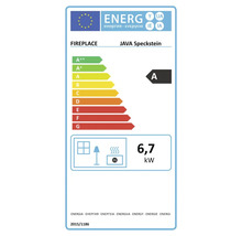 Energielabel für FIREPLACE Kaminofen JAVA Speckstein mit Energieeffizienzklasse A und einer Wärmeleistung von 6,7 Kilowatt.