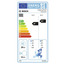 EU-Energielabel für Bosch Wärmepumpe Compress 7000i AW, Effizienzklasse A plus plus bei 55 Grad und A plus plus plus bei 35 Grad.