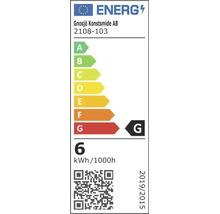 EU-Energielabel für Gnosjö Konstsmide AB 2108-103, Energieeffizienzklasse G, Energieverbrauch 6 Kilowattstunden pro 1000 Stunden.