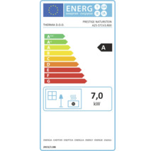 EU Energielabel für Thermia Prestige Naturstein mit Energieeffizienzklasse A und einer Wärmeleistung von 7,0 Kilowatt.