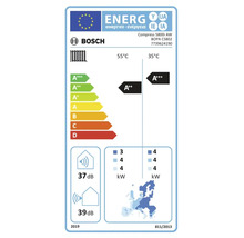 Energielabel für Bosch Wärmepumpe Compress 5800i AW mit Effizienzklasse A plus plus plus bei 35 Grad und A plus plus bei 55 Grad.