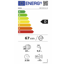 Amica GSP 530 911 W: Energieklasse D, 67 Kilowattstunden pro 100 Zyklen, 10 Maßgedecke, 9 Liter Wasser, 3 Stunden 35 Minuten, 47 Dezibel Klasse C.