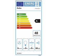 Energielabel Amica FH 664 301 S. Klasse A, 48 Kilowattstunden. Lüftereffizienz A, Lichteffizienz D, Fettfiltereffizienz D, 66 Dezibel.