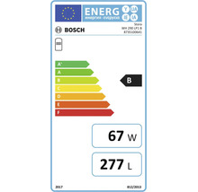 Bosch Logo. Europäisches Energielabel für Warmwasserspeicher, Energieeffizienzklasse B, 67 Watt Wärmeverlust, 277 Liter Speichervolumen.