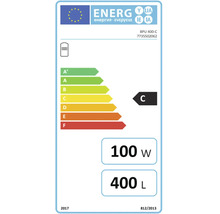 EU-Energielabel für Warmwasserspeicher Modell BPU 400-C, Energieeffizienzklasse C, 100 Watt, 400 Liter.