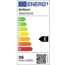 Brilliant G60020/06 EU-Energielabel, Energieeffizienzklasse E auf einer Skala von A bis G, 36 Kilowattstunden pro 1000 Stunden.
