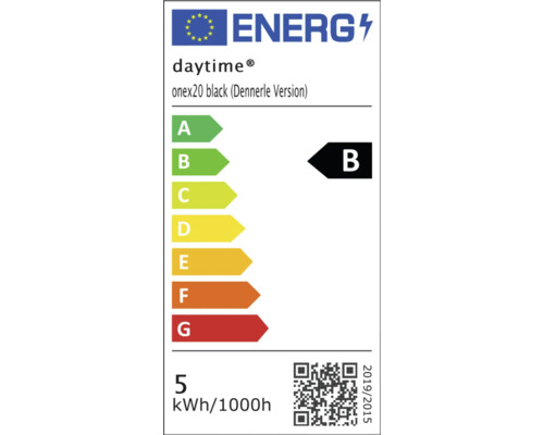Energieeffizienzklasse B für daytime onex20 Dennerle Version. Energieverbrauch 5 Kilowattstunden pro 1000 Stunden.