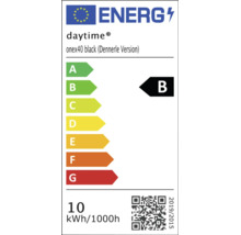 EU-Energielabel für daytime onex40 black Dennerle Version, Energieeffizienzklasse B, Energieverbrauch 10 Kilowattstunden pro 1000 Stunden.