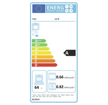 Energielabel für PKM EB7B: Energieeffizienzklasse A, 64 Liter Volumen, Energieverbrauch 0.66 beziehungsweise 0.82 Kilowattstunden pro Zyklus.