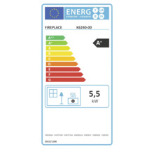 EU-Energielabel für Kaminofen K6240-00 mit Energieeffizienzklasse A plus und einer Wärmeleistung von 5,5 Kilowatt.